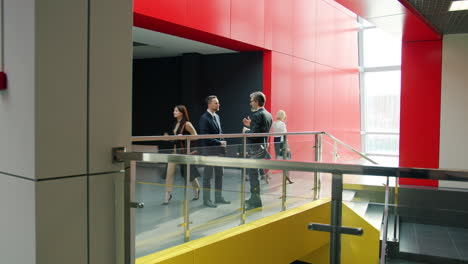 business meeting in modern office corridor