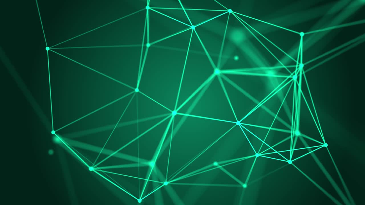 Abstract green background with moving lines and dots. Network connection structure. Data exchange. 3D seamless loop.