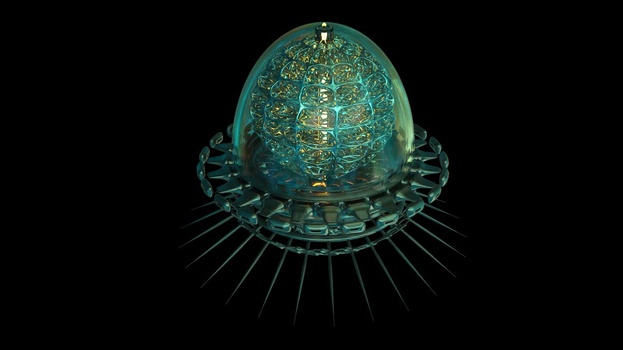 una nave espacial futurista con un haz de luz brillante en el interior. tecnología alienígena