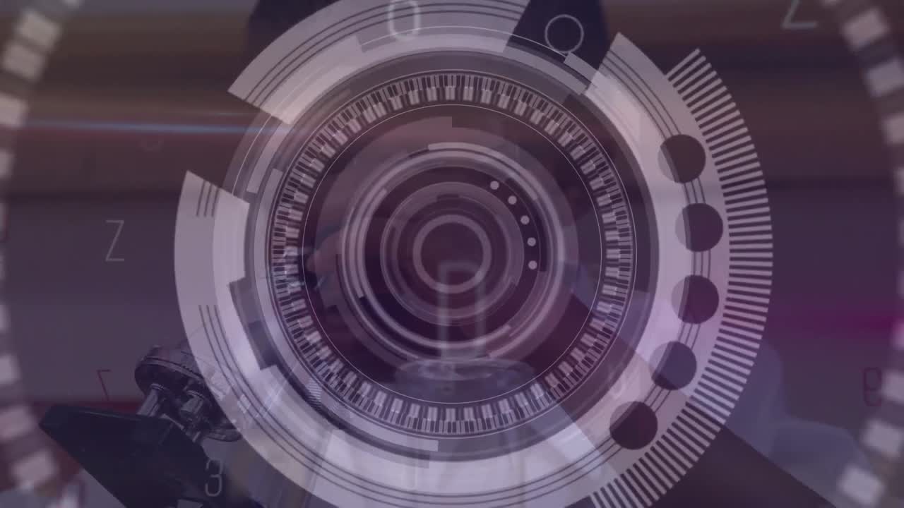 Animation of network of connections, numbers, scope scanning over schoolboy using microscope