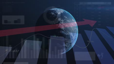 animación del procesamiento de datos estadísticos en todo el mundo contra un fondo azul