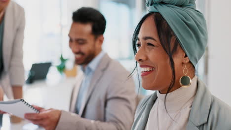 smiling business woman drinking water in a meeting