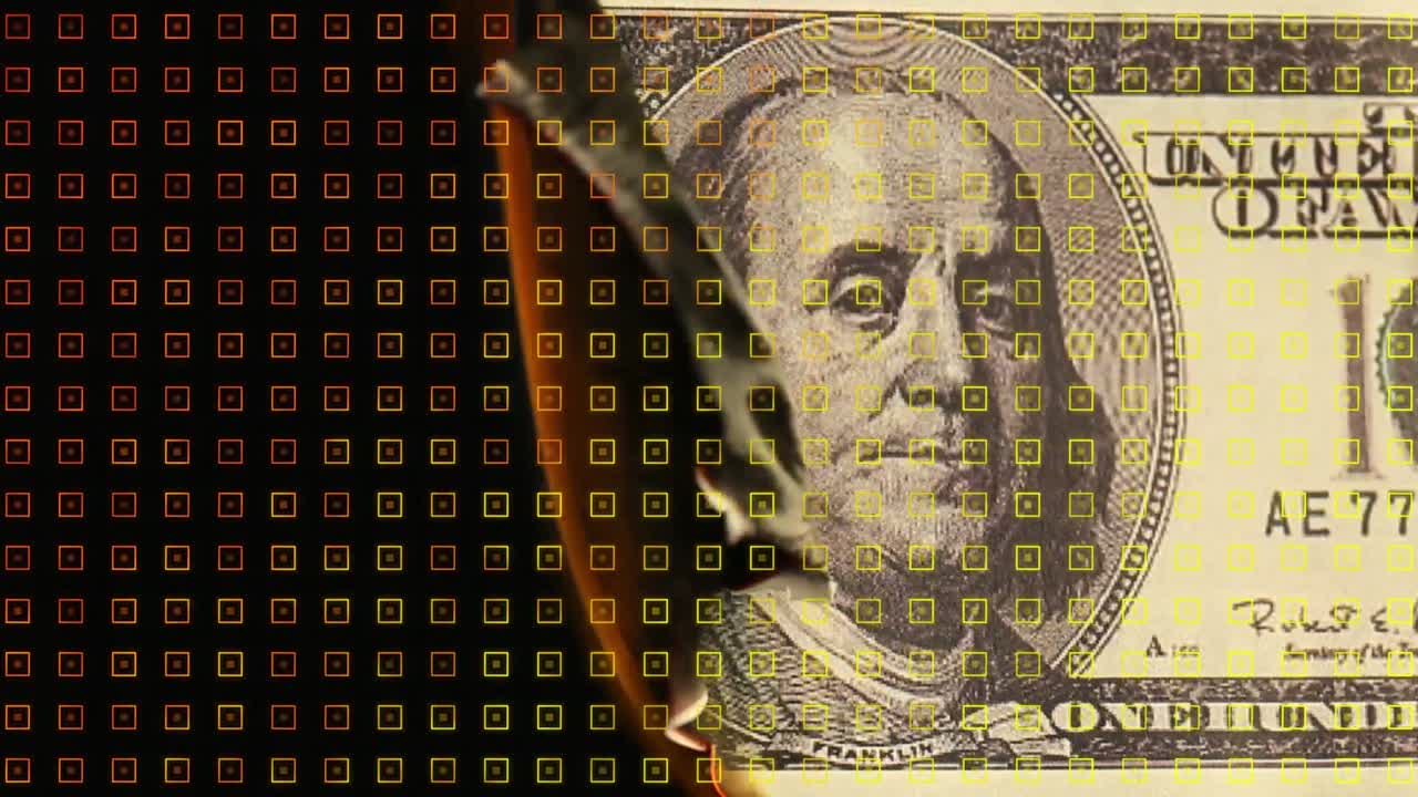 animación de la quema de billetes sobre formas en movimiento.