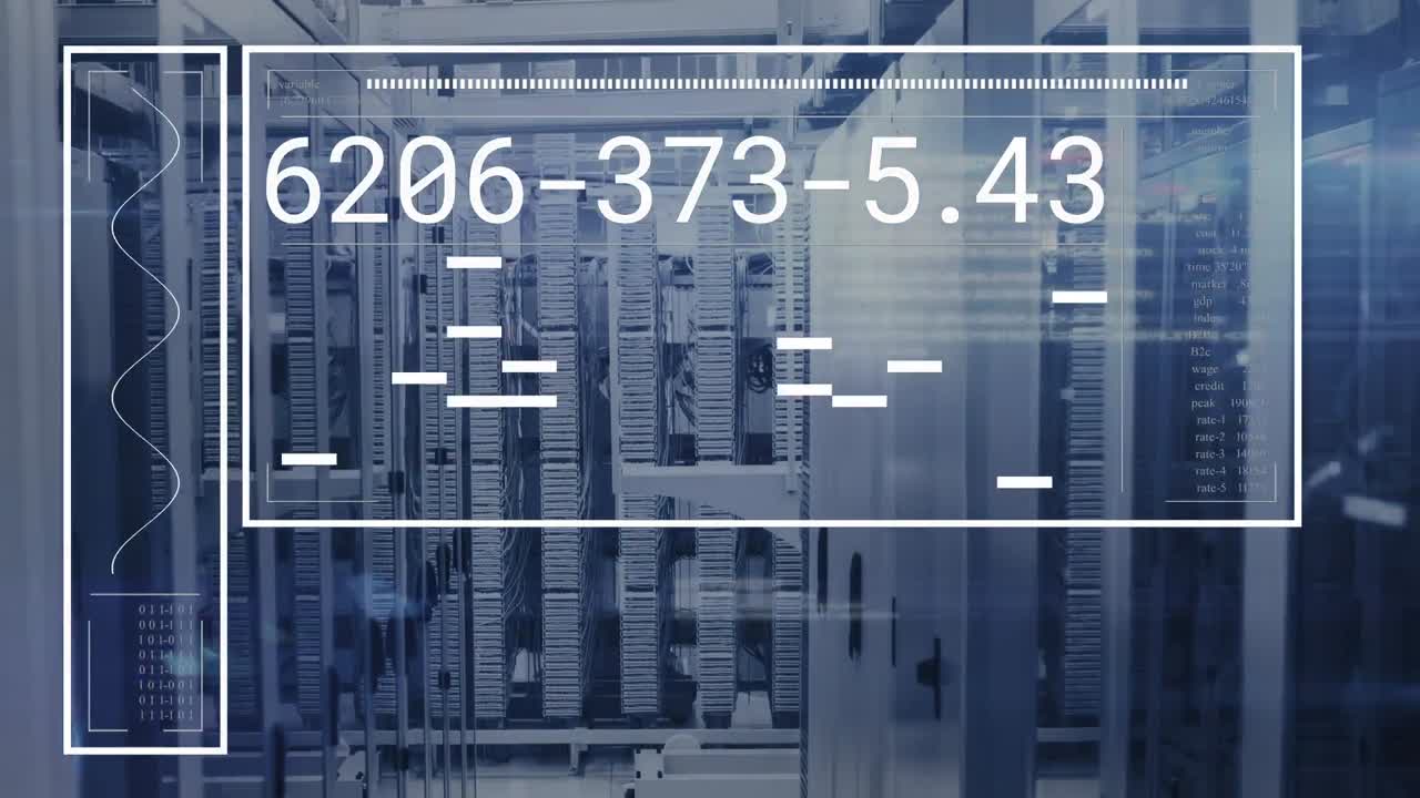 animación de la interfaz con el procesamiento de datos contra la sala de servidores de computadoras
