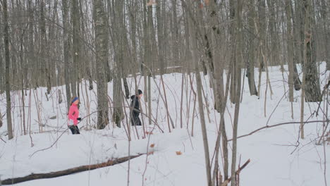 Mann-Und-Frau-Laufen-Im-Winter-In-Zeitlupe-Durch-Den-Park