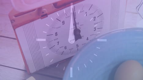 animación del reloj sobre el temporizador y los huevos