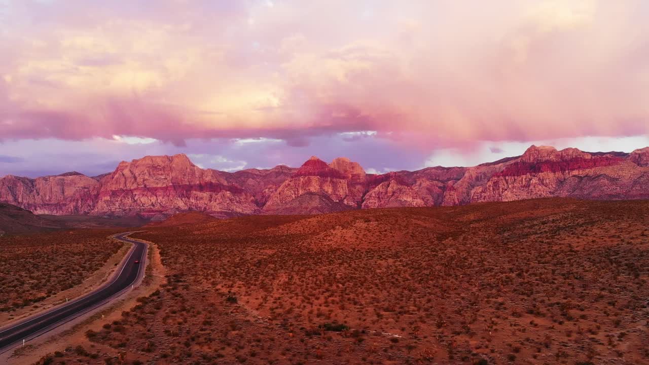 Daybreak over Red Rock Canyon Highway near Las Vegas Nevada
