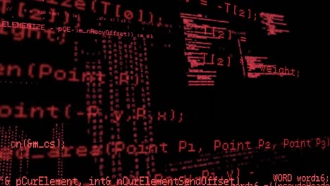 animación de datos rojos y procesamiento de información sobre un fondo oscuro