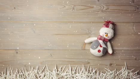 falling snow with christmas snowman decoration