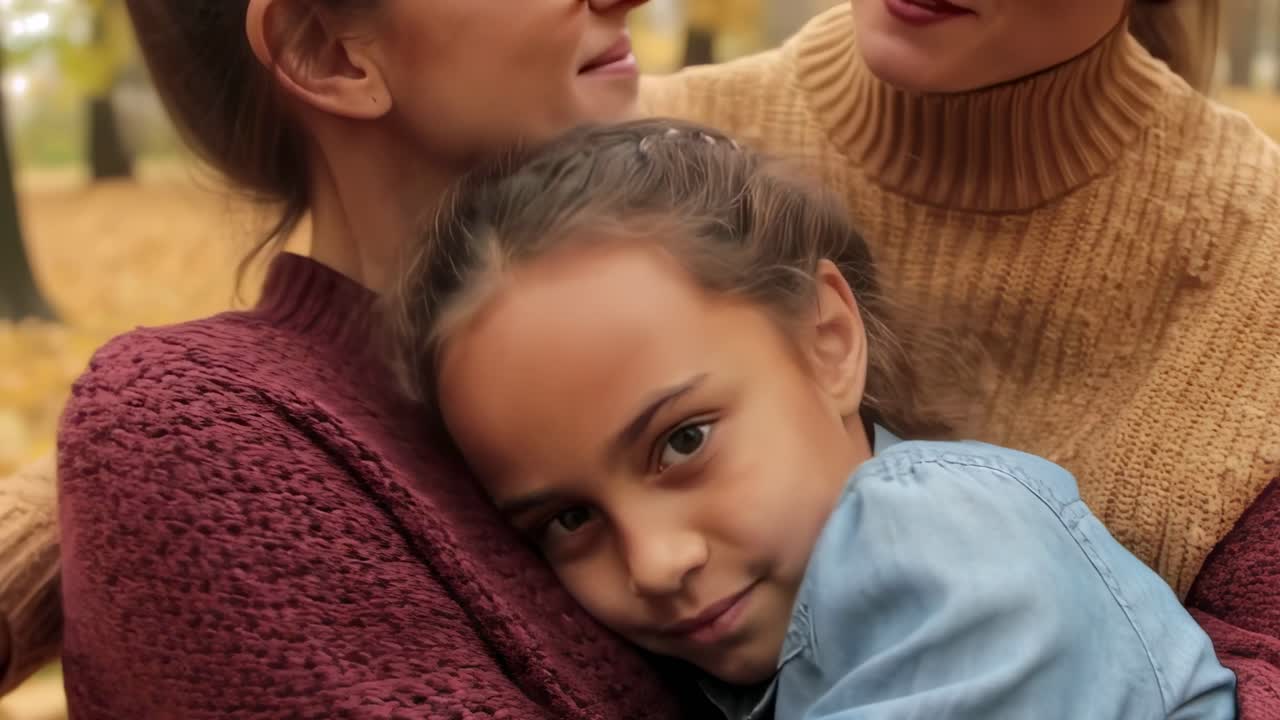 Family Hug in Autumn Park
