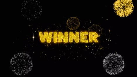 winner text reveal on glitter golden particles firework sale discount price off deals offer