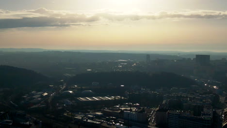 facing sun warm clouds drone direct light prague