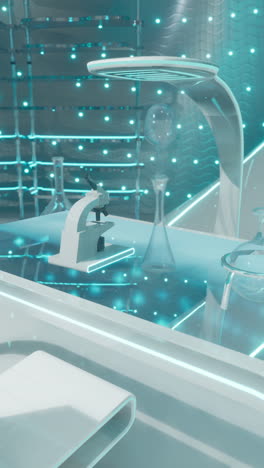 futuristic laboratory with microscope and glassware