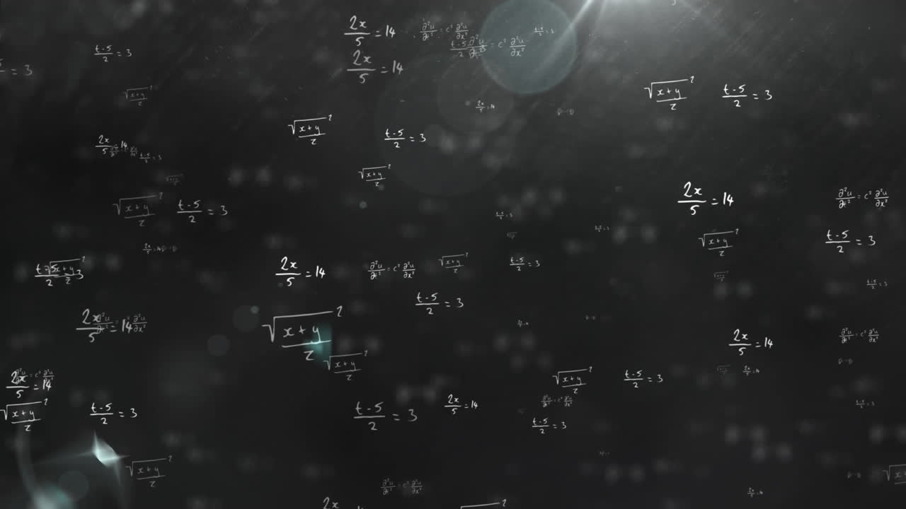 Animazione di disegni e formule matematiche su luci su sfondo scuro