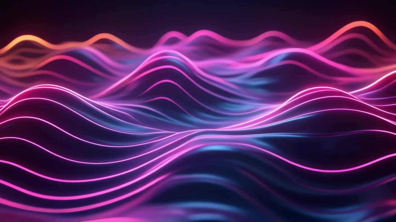 Abstract Neon Glowing Wave Lines Moving in Dark Space