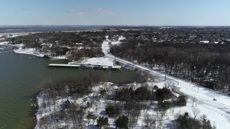 aerial video of lake lewisville in texas frozen on 2-17-2021