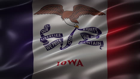 the flag of the state of iowa, font view, full frame, sleek, glossy, fluttering, elegant silky texture, waving in the wind, realistic 4k cg animation, movie-like look, seamless loop-able