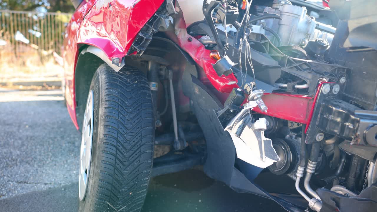 자동차 충돌로 인해 앞쪽이 크게 손상되었습니다. - 근접