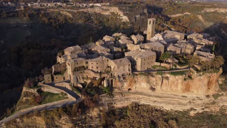 aerial view of civita di bagnoregio hilltop village in central italy