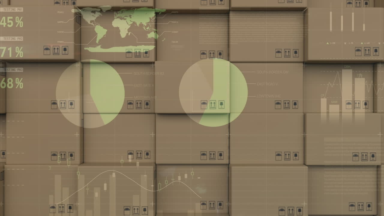 animación de estadísticas y procesamiento de datos en cajas de cartón