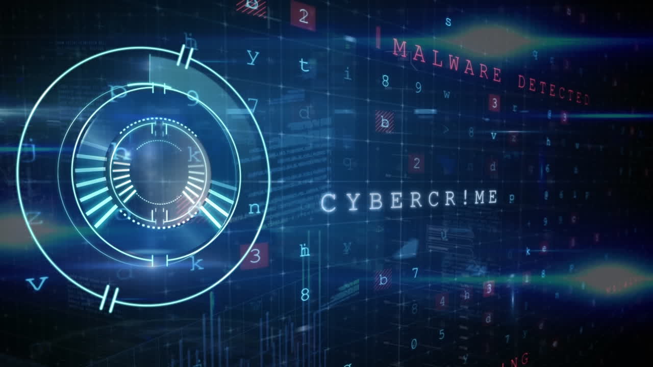 Animation of loading circles over texts, letters, symbol, numbers against abstract background