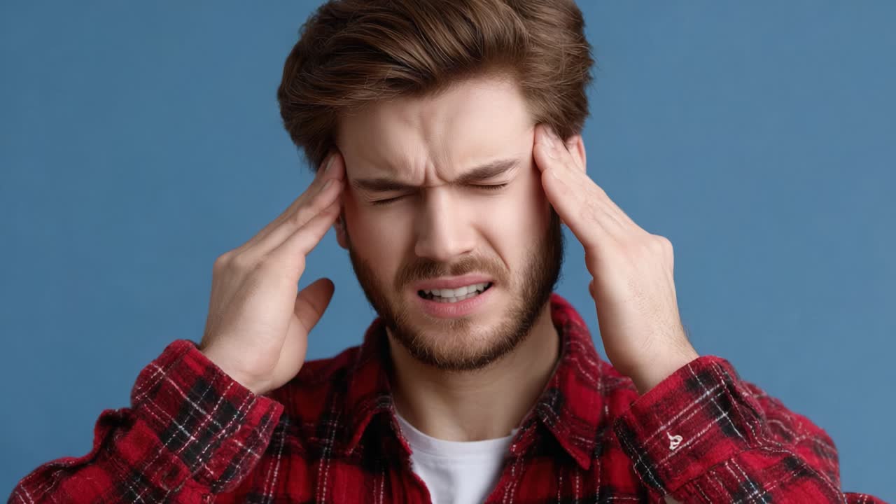 A Young Man Struggles with Severe Head Pain, Expressing Frustration and Discomfort as He Clutches His Head in an Effort to Alleviate His Symptoms