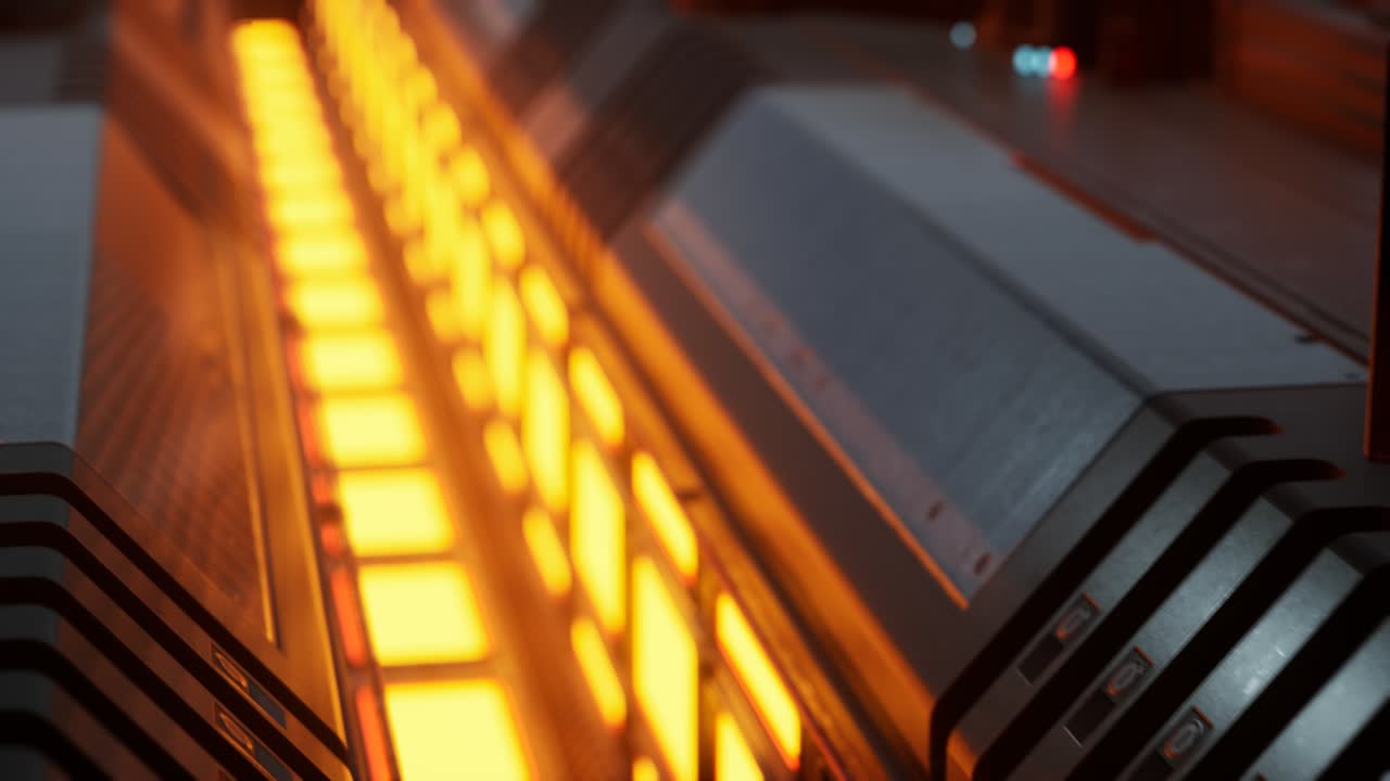 금속과 불빛을 가진 미래의 움직임 배경이나 사이버 표면