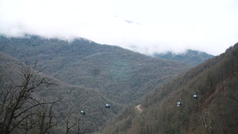 mountain cable car in foggy weather