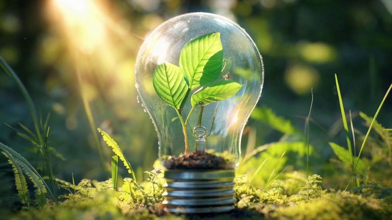 Small Green Plant Growing Inside a Light Bulb in Nature