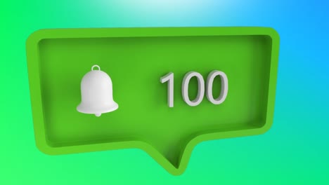 Animation-of-speech-bubble-with-bell-icon-and-numbers-growing-over-blue-to-green