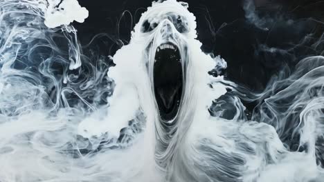una imagen en blanco y negro de un fantasma con la boca abierta en el aire