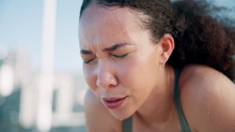 Fitness,-breathe-and-tired-with-woman-in-the-city