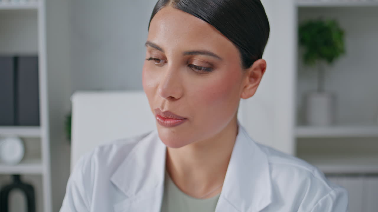 Positive physician advising treatment in clinic closeup. Medical practitioner