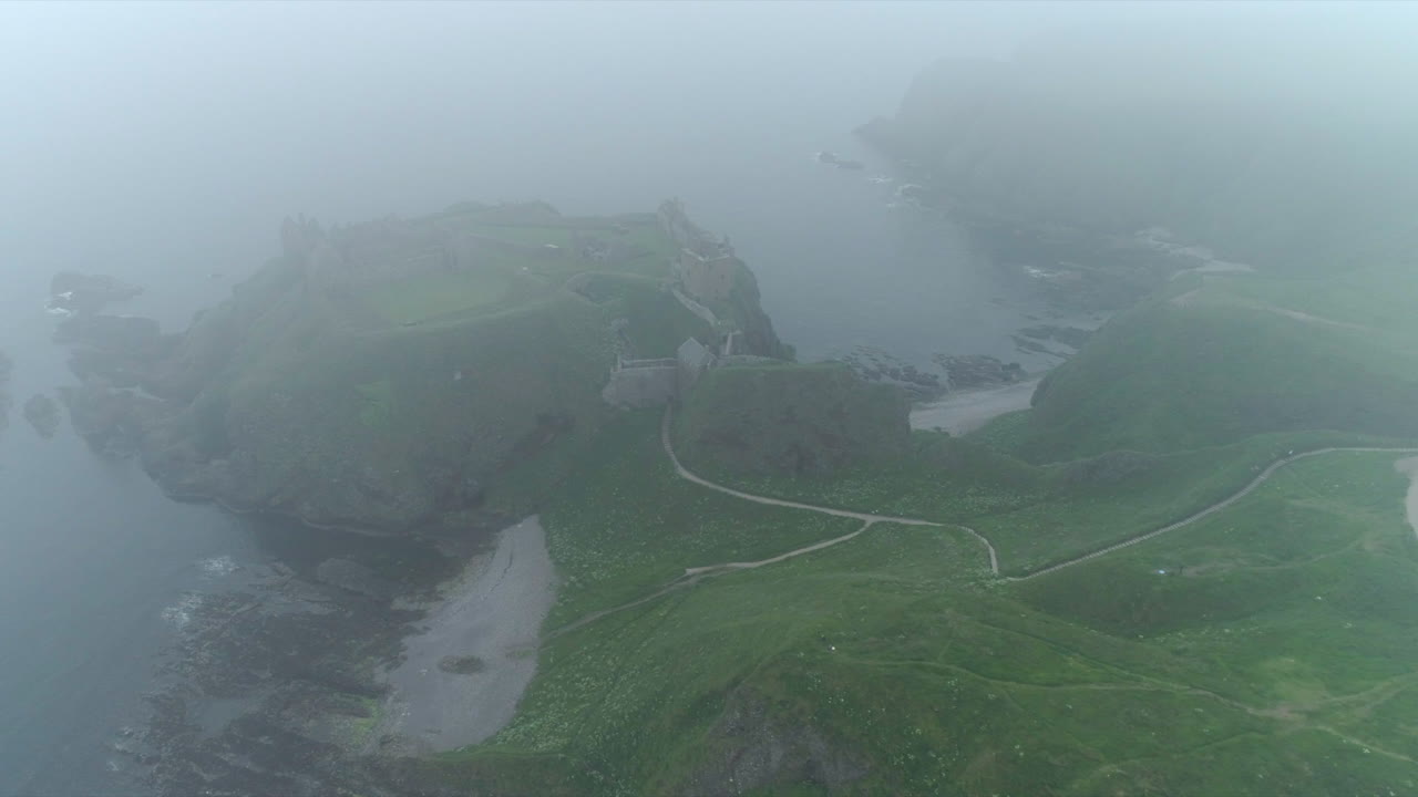 Aerial View of Dunnottar Castle in Fog