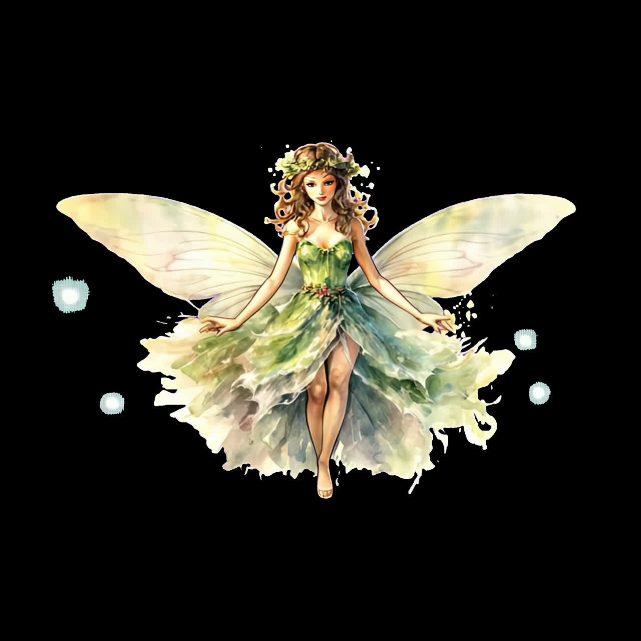 Ethereal fairy watercolor art animation isolated asset, transparent 4K video, alpha channel, ProRes