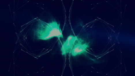 abstract green shapes and connecting lines animation over dark background