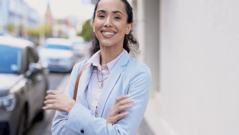 City-business-woman,-face-and-arms-crossed