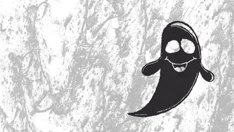 animation of halloween ghost over moving white and grey background