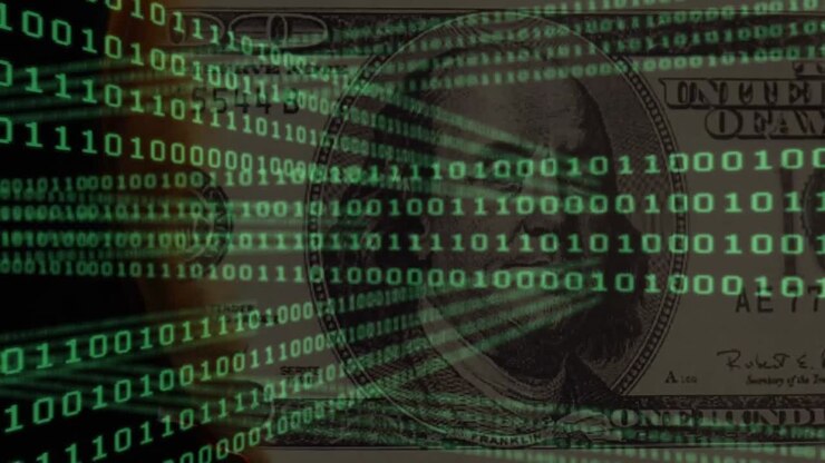 Animation of data processing over american dollar banknote