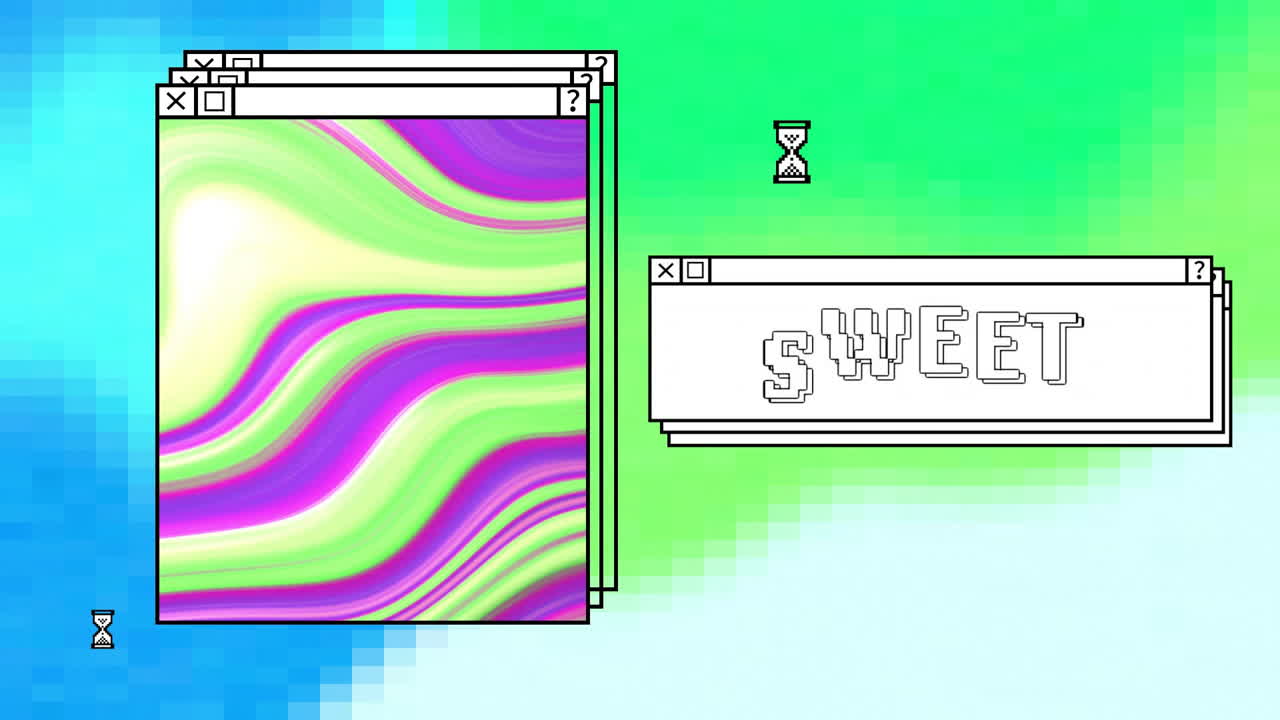 Animation of digital interfaces with sweet text and colourful shapes on colourful background