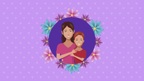 happy mothers day card with mom and daughter floral frame