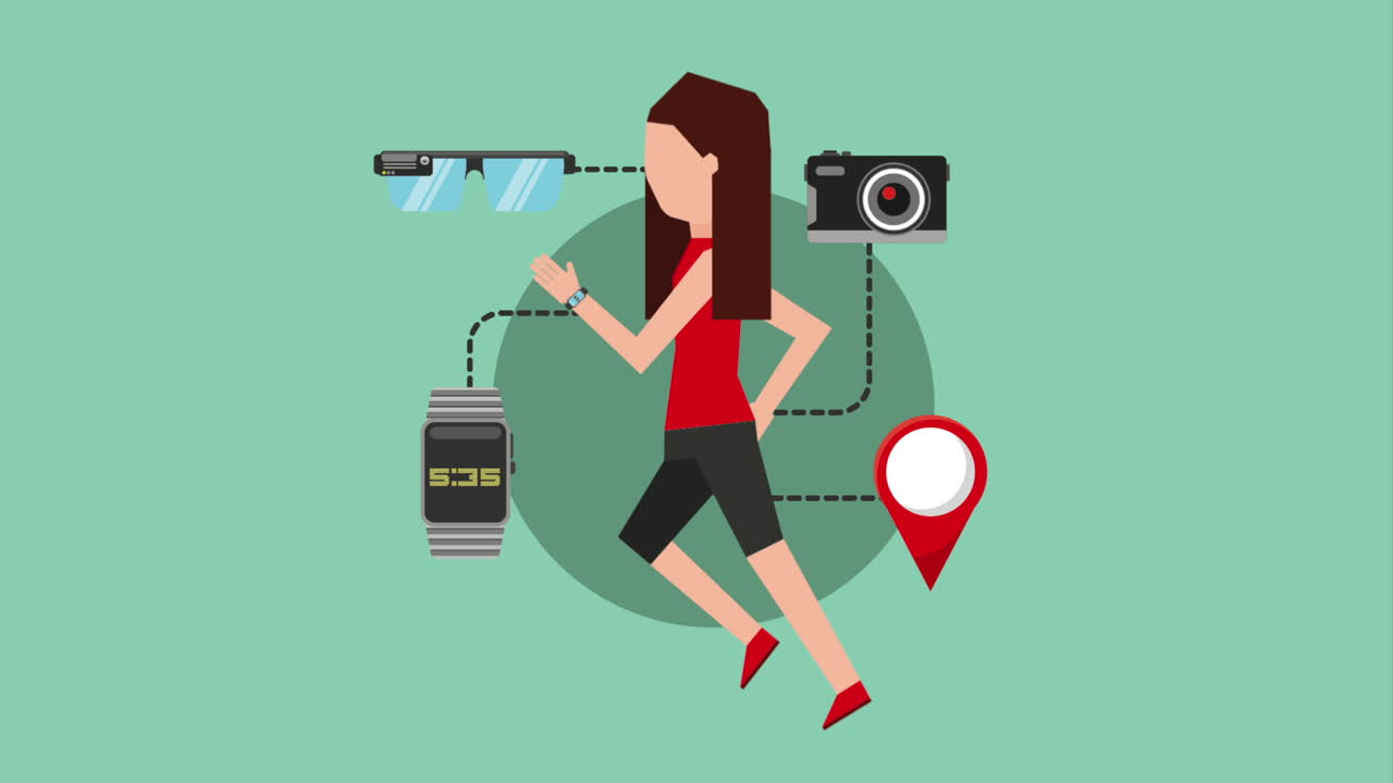 Woman Running with Technology Accessories