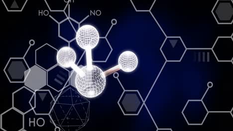 animación de la molécula sobre la fórmula química en fondo negro