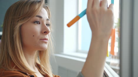 woman planning on glass board