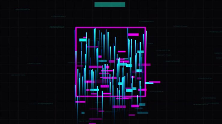 Abstract Digital Data Visualization with Moving Neon Bars