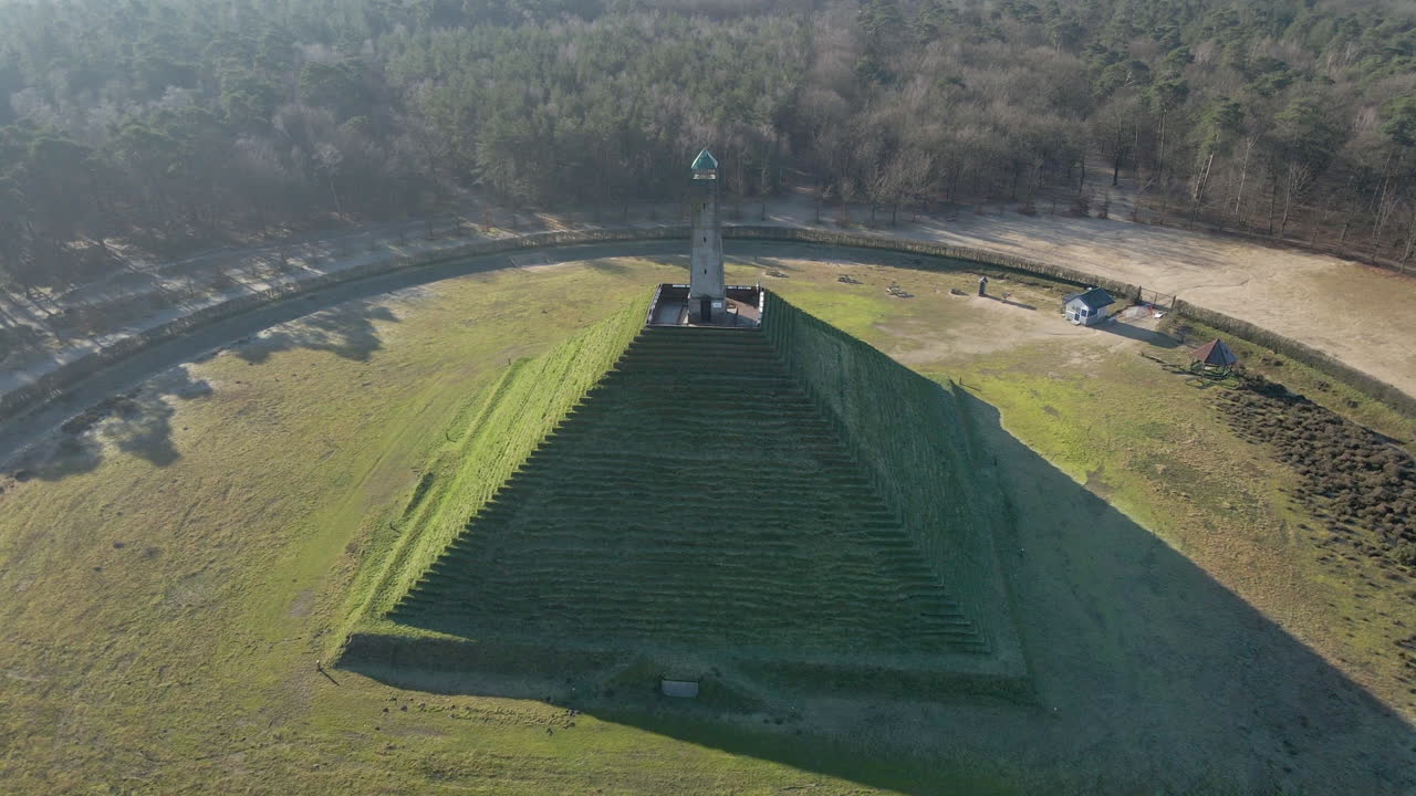Jib up of Austerlitz Pyramid in the Netherlands. The Piramide van Austerlitz is a monument in the Netherlands, built in 1804 as a tribute to Napoleon Bonaparte.