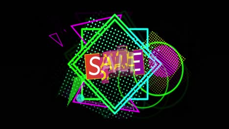 Retro-Sale-text-in-ribbon-above-neon-shapes-