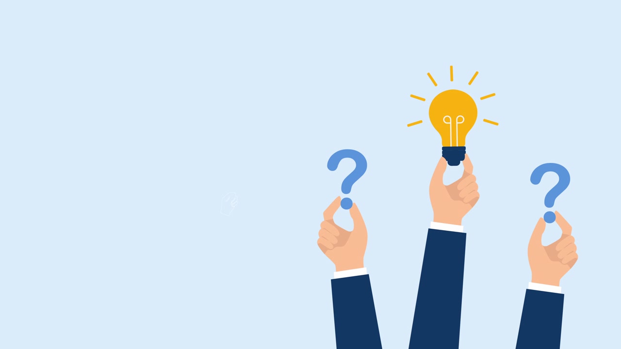 Hands Holding Question Marks and a Glowing Light Bulb