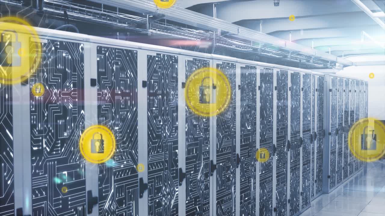 animación de iconos con cerraduras de seguridad en línea a través de servidores informáticos