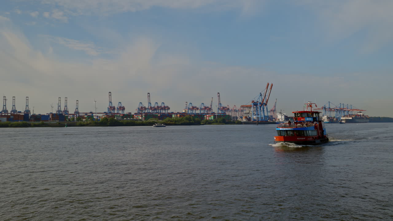 Boat on the Elbe River in Hamburg Port